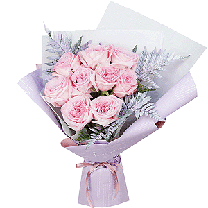 Peony style roses - 15, Fern (1 pc.), Wrapping Paper, Ribbon