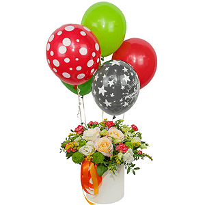Peach blossom with balloons with delivery Vologda