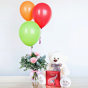 Gift set "Gerberas, teddy bear, sweets and balloons" with delivery Vologda
