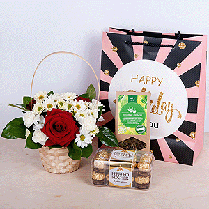 Gift set "Flower basket, sweets and tea" with delivery Vologda