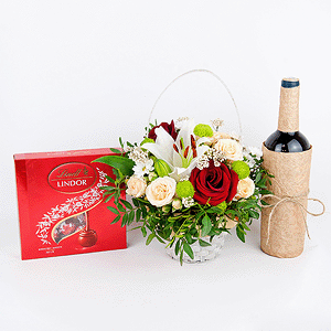 Gift set with lilies, sweets and non-alcoholic wine with delivery Vologda