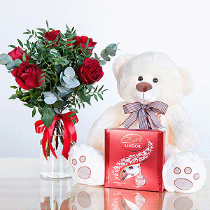 Gift set "Teddy bear, roses and sweets" with delivery Vologda