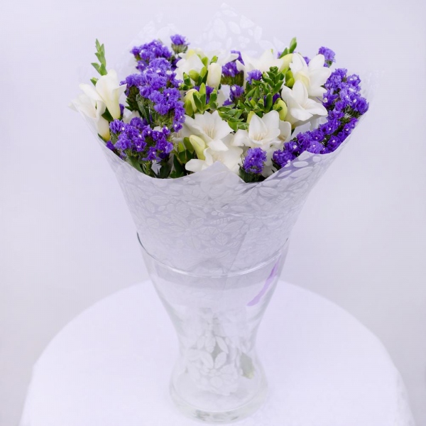 Freesia - 9, Blue Statice, Felt, Ribbon