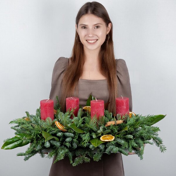 Spruce branches (1pc.), Oasis, Pot for compositions, Candle, Salal, Christmas decor (set), Thuja